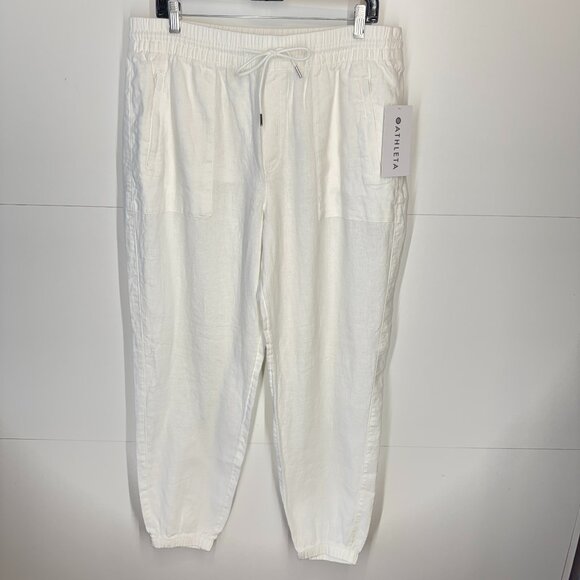 NWT Athleta Tall Retreat Linen Joggers in White - Picture 2 of 10